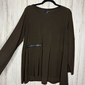 Sun Kim Dark Brown Zip Long Sleeve Top Tunic